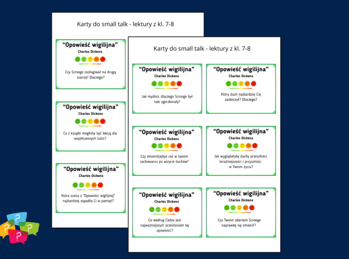 LEKTURY OBOWIĄZKOWE z kl. 7-8 – Karty do SMALL TALK – 252 pytania – 14 lektur - gra