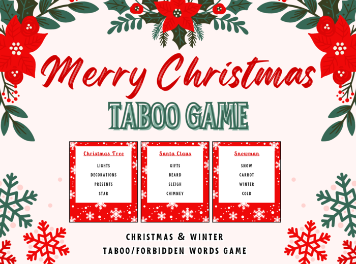CHRISTMAS TABOO / FORBIDDEN WORDS ESL SPEAKING GAME – Świąteczna gra językowa po angielsku (120 kart, poziom A2-C1)