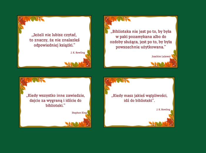 MIESIĄC BIBLIOTEK SZKOLNYCH – biblioteka – gazetka – cytaty – wersja 1