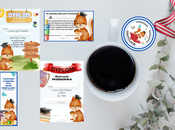 Pakiet dyplomów na zakończenie z różnymi postaciami