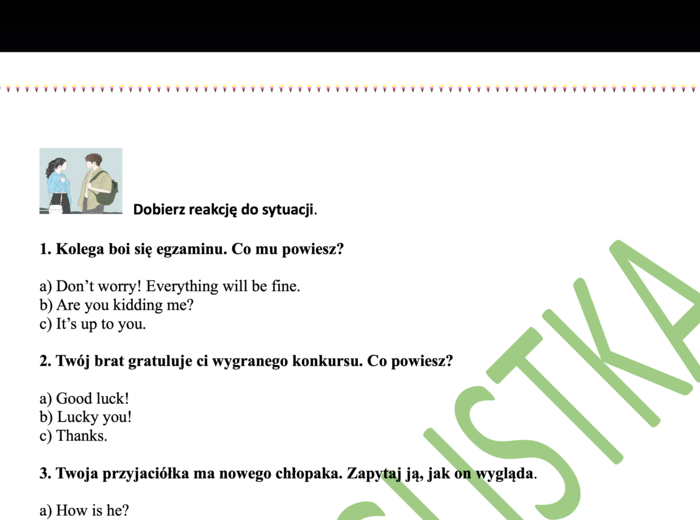 Dobieranie reakcji do sytuacji- nowy króciutki quiz+ KLUCZ