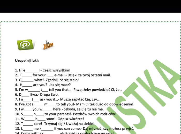 E-mail- trening przydatnych zwrotów-Egzamin Ósmoklasisty/ Matura Podstawowa