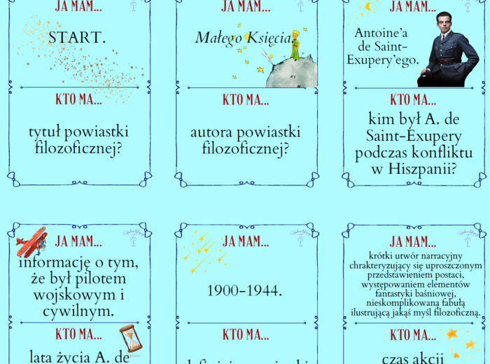 Mały Książę - grywalizacja, E8, test z lektury,gra Ja mam... Kto ma...