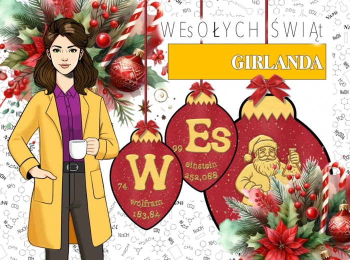 Girlanda / baner / proporczyk / napis / dekoracje / ścienna gazetka szkolna. WESOŁYCH ŚWIĄT z pierwiastków chemicznych! Christmas.