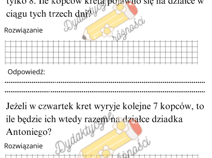 Dodawanie w zakresie 50. Rozbudowane zadania z treścią- 10 kart pracy.