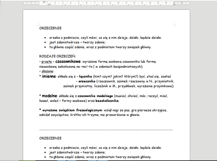 Rodzaje orzeczenia - wklejka do zeszytu