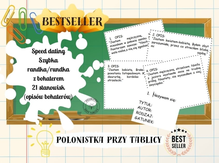 speed dating (szybka randka, rundka) z bohaterem literackim - powtórzenie z lektur klasa 7 przesiadka lekcja w ruchu