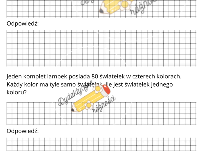Grudniowa matematyka - dzielenie w zakresie 100 (10 zadań tekstowych)