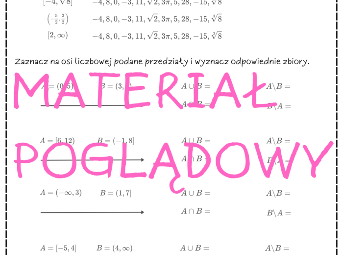 Zbiory liczbowe, przedziały - karta pracy. Klasa 1