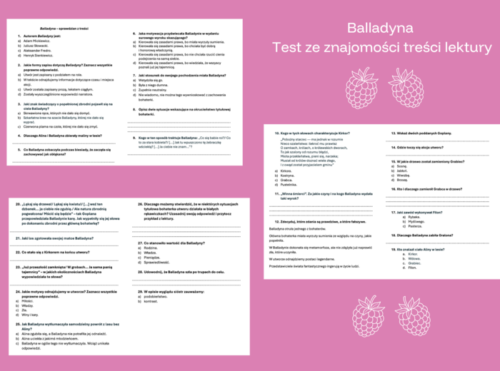 Balladyna - test ze znajomości lektury