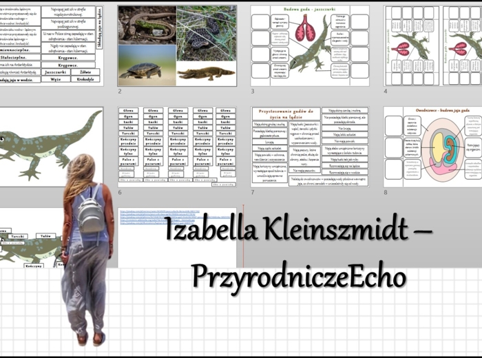 Materiał do zalaminowania/praca w grupach/stacje zadaniowe/układanka/puzzle + notatka okienkowa „Gady-kręgowce, które opanowały ląd” w pdf. Biologia 6, dział „Kręgowce zmiennocieplne”.
