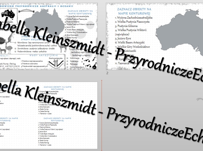 Sketchnotka - notatka „Środowisko przyrodnicze Australii i Oceanii” wykonana w power point do edycji. Geografia 8; „Australia i Oceania”