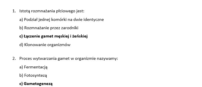 Test 1- rozmnażanie człowieka