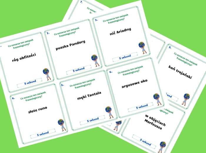 Frazeologizmy mitologiczne - „Gra 5 sekund” – kl.5-8 – powtórzenie - związki frazeologiczne - MITY - mitologia grecka