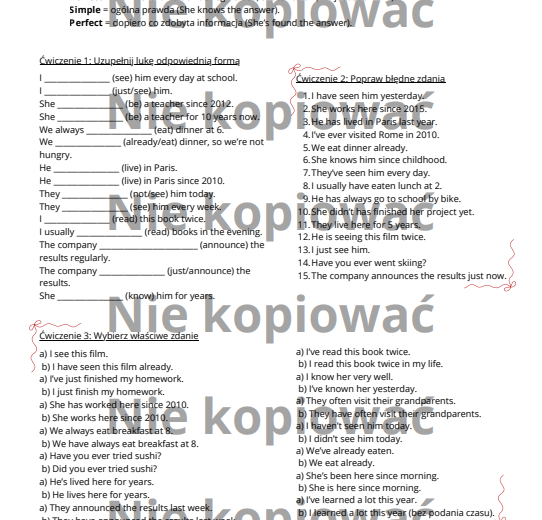 Master the Tenses - Present Simple, Continuous i Perfect w zestawieniu B1/B2