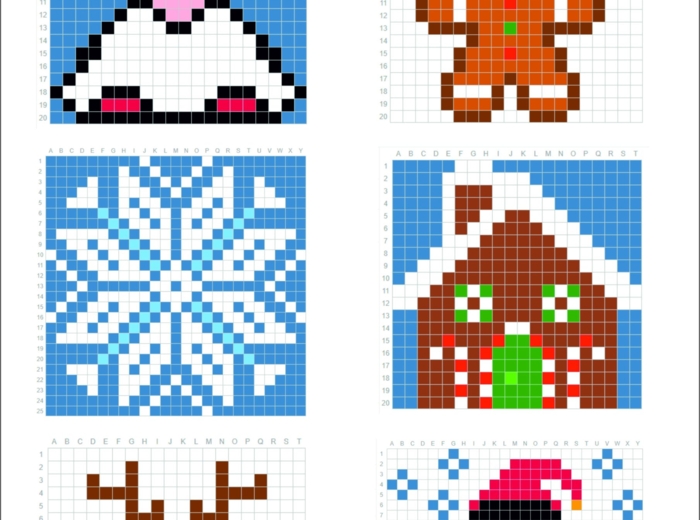 Kodowanki zimowe, świąteczne, mikołajkowe- trudne- dyktando graficzne, kolorowanka, kodowanie, zima, Boże Narodzenie, Mikołaj