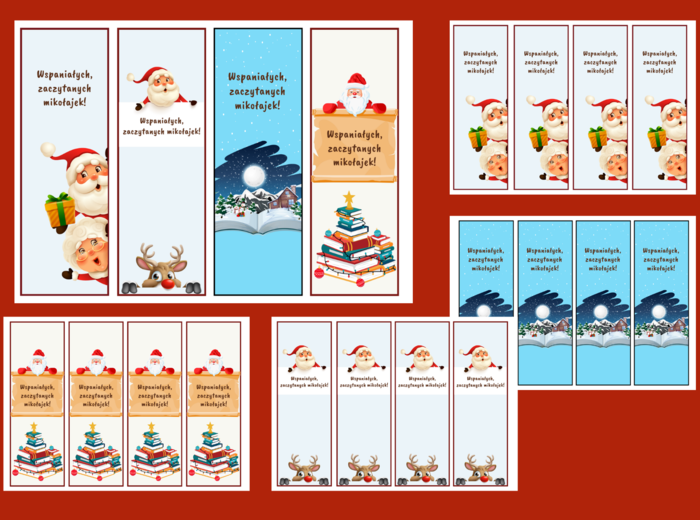 MIKOŁAJKI - Boże Narodzenie – zakładki do książek – zakładka – biblioteka - świetlica - wersja 1