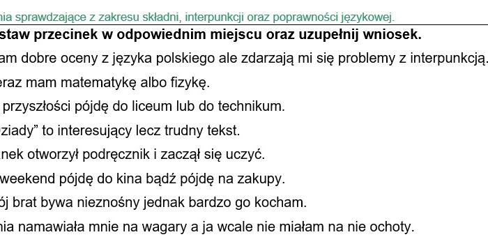 Zadania z zakresu interpunkcji, składni oraz poprawności językowej