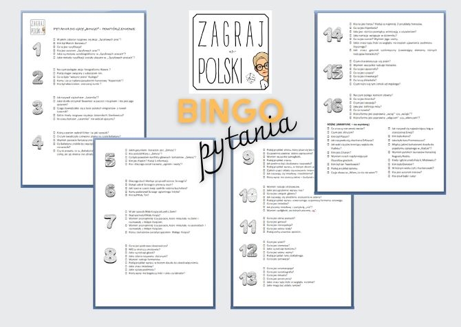 Bingo powtórzeniowe - pytania - egzamin ósmoklasisty