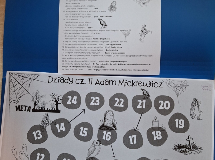 Dziady cz. II - gra planszowa, test z lektury, grywalizacja