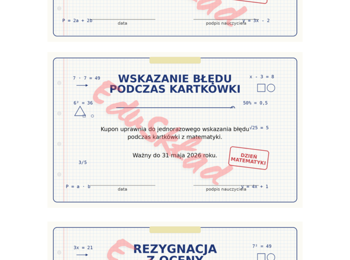 📘 Kupony motywacyjne na matematykę