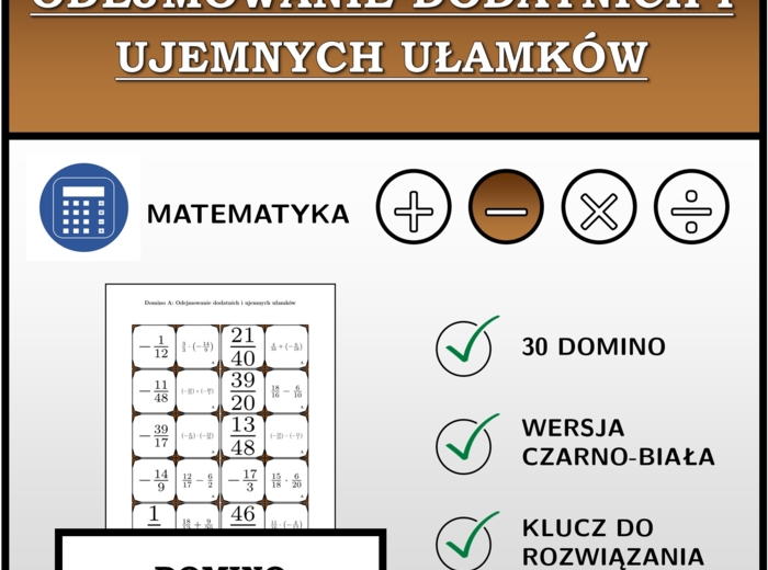 Domino - Odejmowanie dodatnich i ujemnych ułamków | matematyka