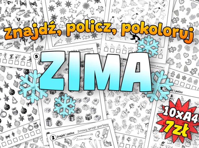 Znajdź, policz, pokoloruj - ZIMA