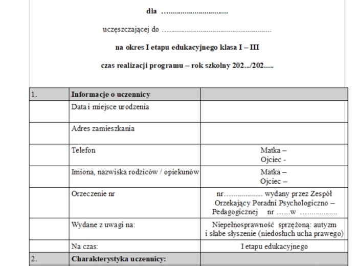IPET+WOPFU niepełnosprawność słuchu (słabe słyszenie) wypełniony wzór