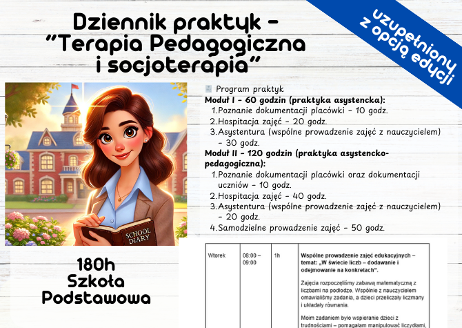 Dziennik praktyk - “Terapia Pedagogiczna i socjoterapia” 180 h