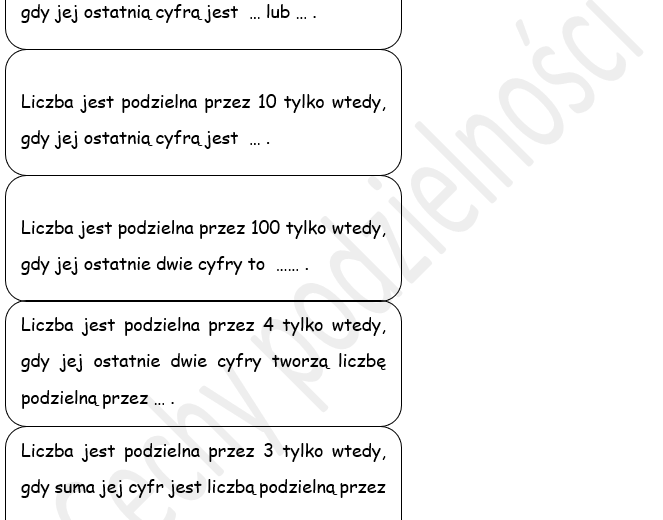 Notatki z cech podzielności - wklejki do zeszytu