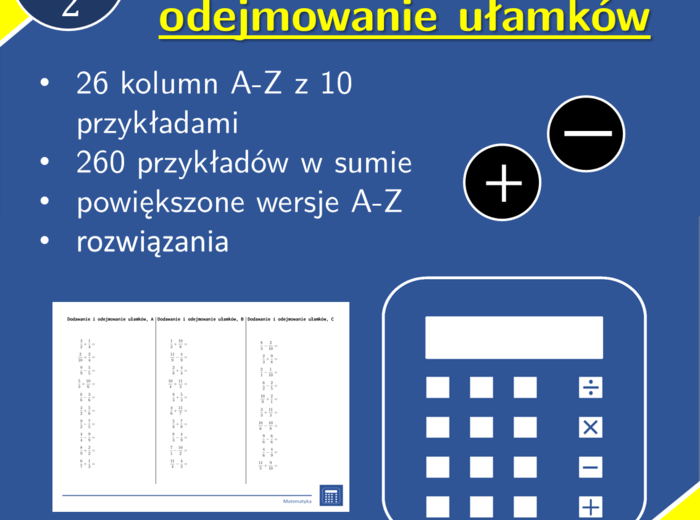 Dodawanie i odejmowanie ułamków | matematyka | 26 kolumn