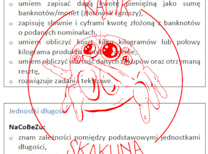 MATEMATYKA KL.4: NaCoBeZu (Zeszyt OK) – gotowe wklejki do zeszytu z możliwością zaznaczania przez uczniów poziomu zrozumienia danego zagadnienia