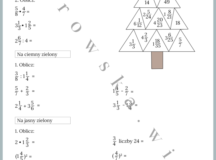 Świąteczne działania na ułamkach zwykłych