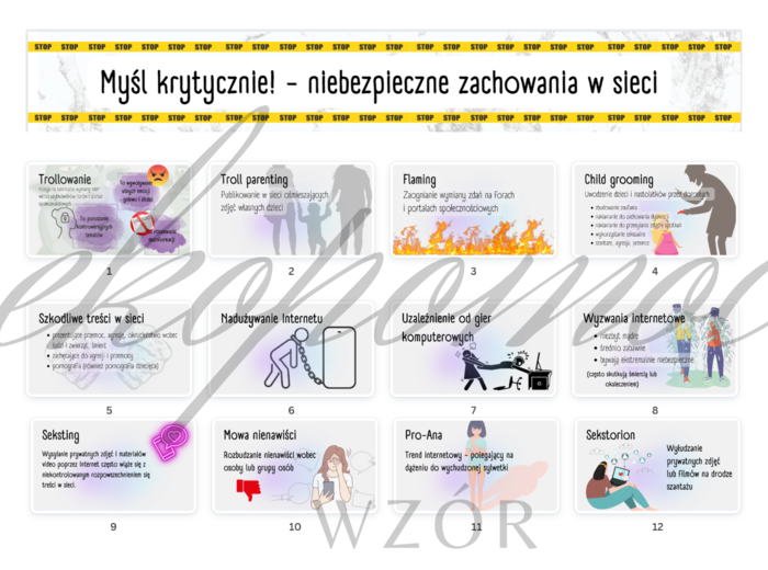 Gazetka szkolna na temat bezpiecznego korzystania z Internetu pt. Myśl krytycznie! - niebezpieczne zachowania w sieci + PREZENTACJA GRATIS