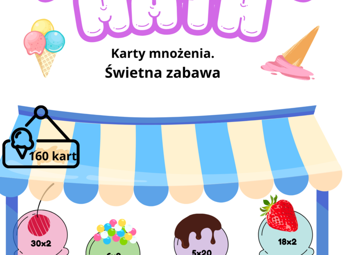 🍦 Ice-Cream Math – karty z tabliczka mnożenia🍦