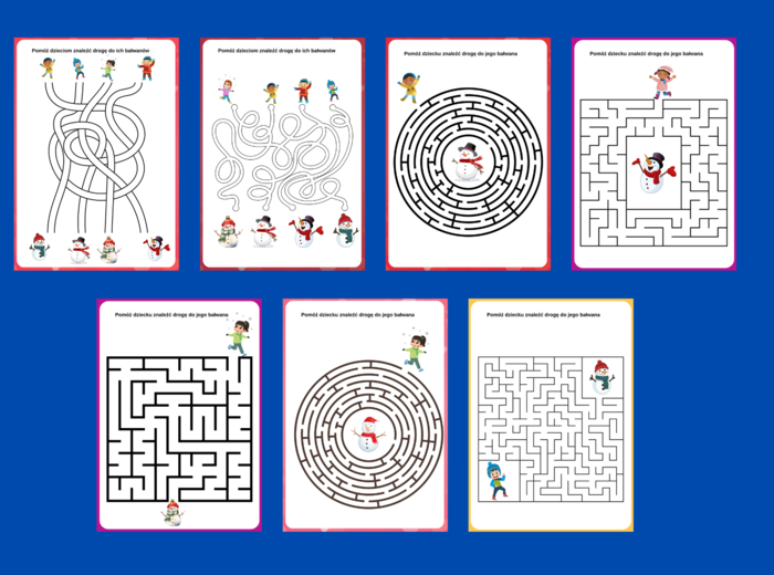 ZIMA – biblioteka – świetlica – przedszkole – labirynty – labirynt – 15 wersji