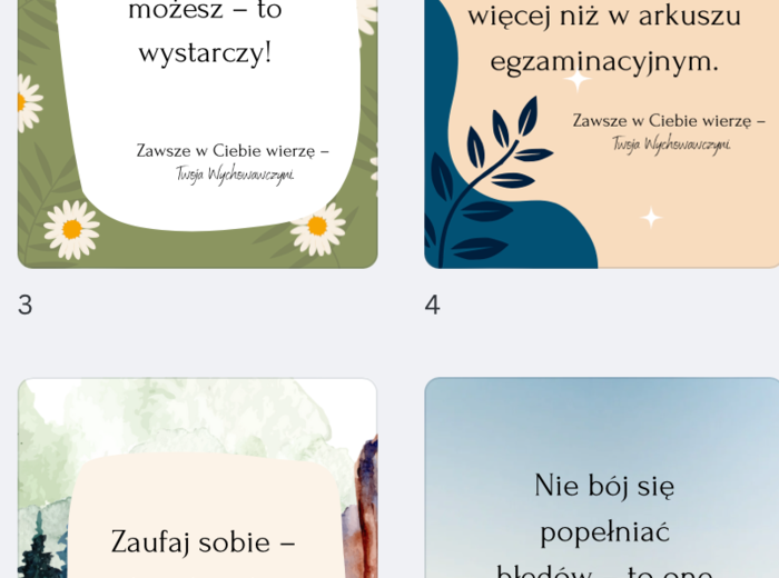 Motywacyjne Karty Wychowawczyni – wsparcie na czas egzaminów ósmoklasisty, karty motywacyjne E8