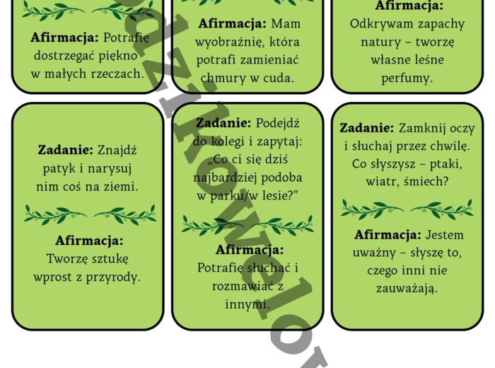 Karty mocy w lesie i parku