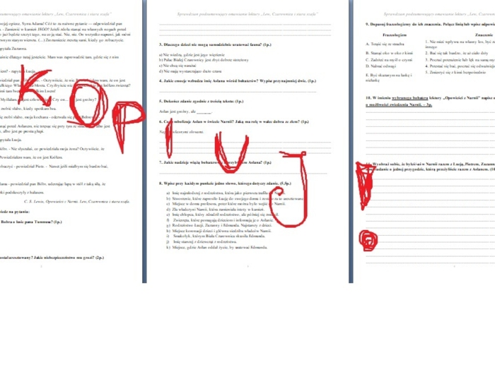 Sprawdzian podsumowujący omawianie lektury "Opowieści z Narnii. Lew, Czarownica i stara szafa"