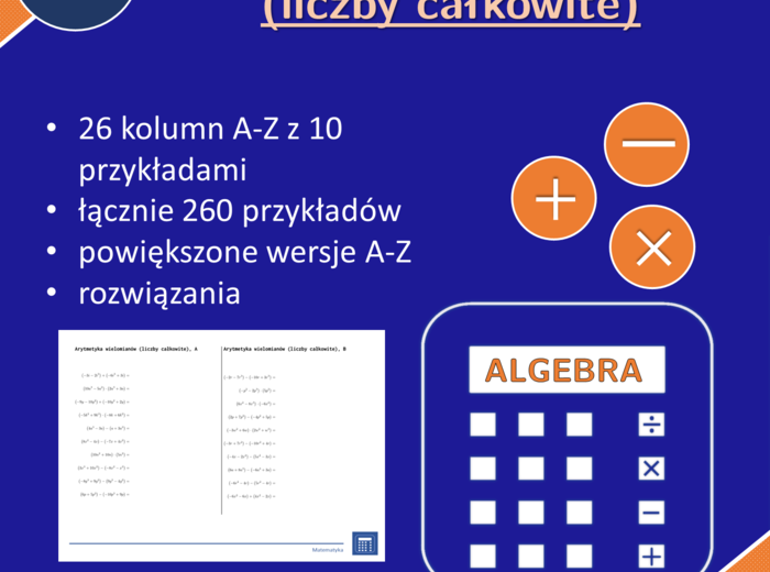 Arytmetyka wielomianów (liczby całkowite) | matematyka, algebra | 26 kolumn