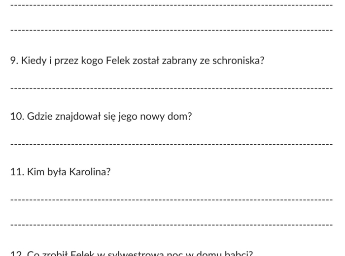 Przygody Felka Parerasa, E. Chotomska - karta pracy