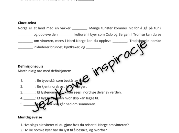Darmowe karty pracy j. norweski_På ferie i Norge A2