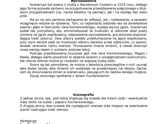 Jakie jest twoje zdanie, panie Janie! Spotkanie z twórczością Jana Kochanowskiego (scenariusz dla uczniów LO i dorosłych)