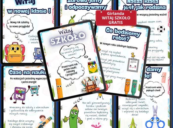 Zestaw powitalny „Witaj Szkoło!” – gazetka + girlanda