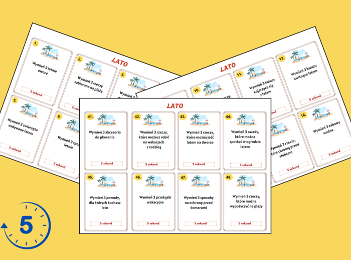 LATO – biblioteka – świetlica – zajęcia z wychowawcą – gra 5 SEKUND + ODPOWIEDZI – 56 szt.