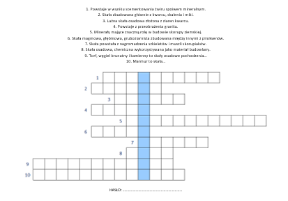 SKAŁY I MINERAŁY - KRZYŻÓWKA
