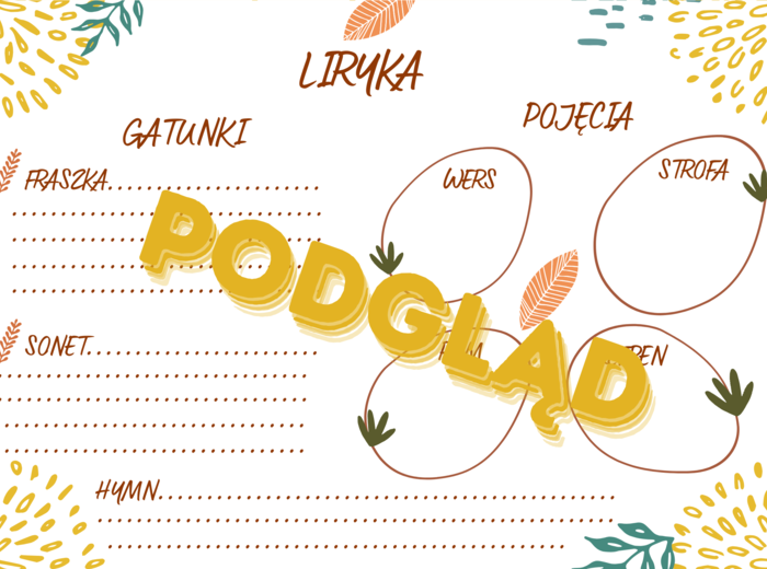 Liryka, epika i dramat - notatki do uzupełnienia (powtórka przed egzaminem ósmoklasisty i nie tylko)