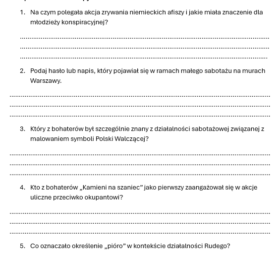 Kamienie na szaniec - kartkówka