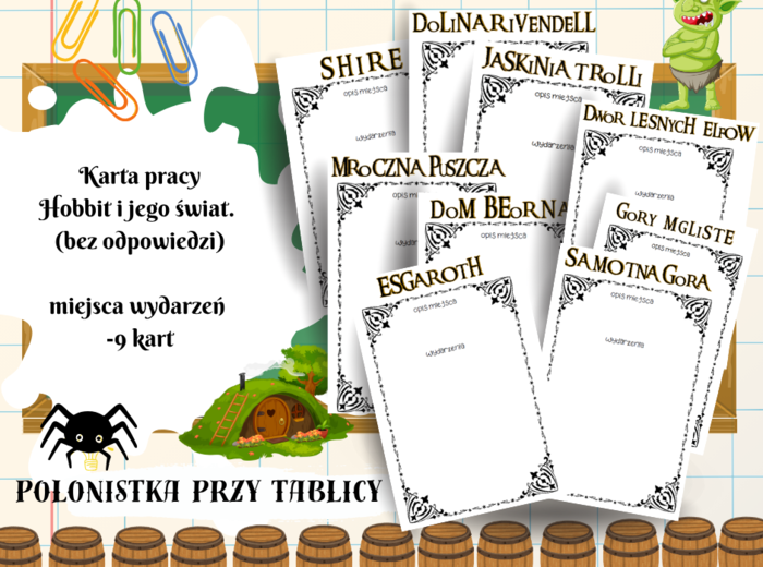 Hobbit i jego świat. Miejsca wydarzeń. 9 kart pracy bez rozwiązań. Karta pracy
