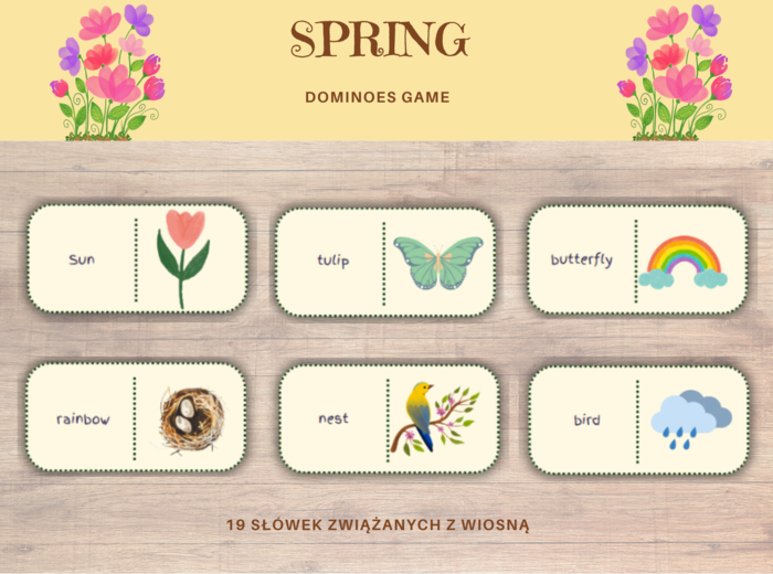 Spring Domino - wiosenne domino do nauki słów związanych z wiosną, język angielski